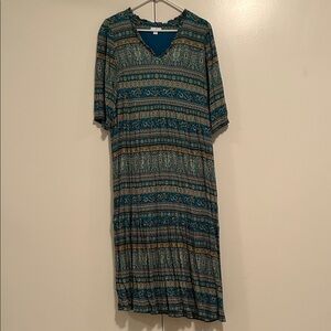 J. Jill voyager Teal Patterned Maxi Dress size medium petite